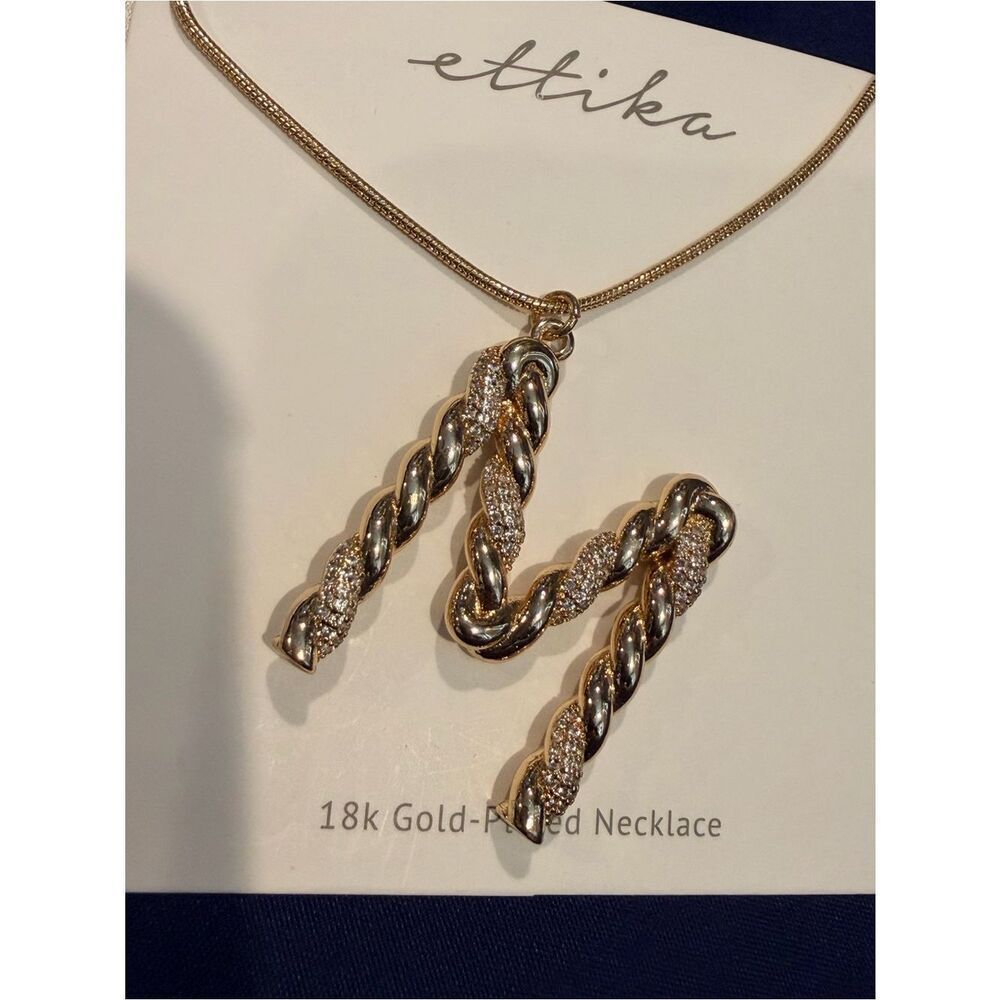 ettika 18K Gold-Tone Twisted M Initial Pendant Necklace - Picture 2 of 5